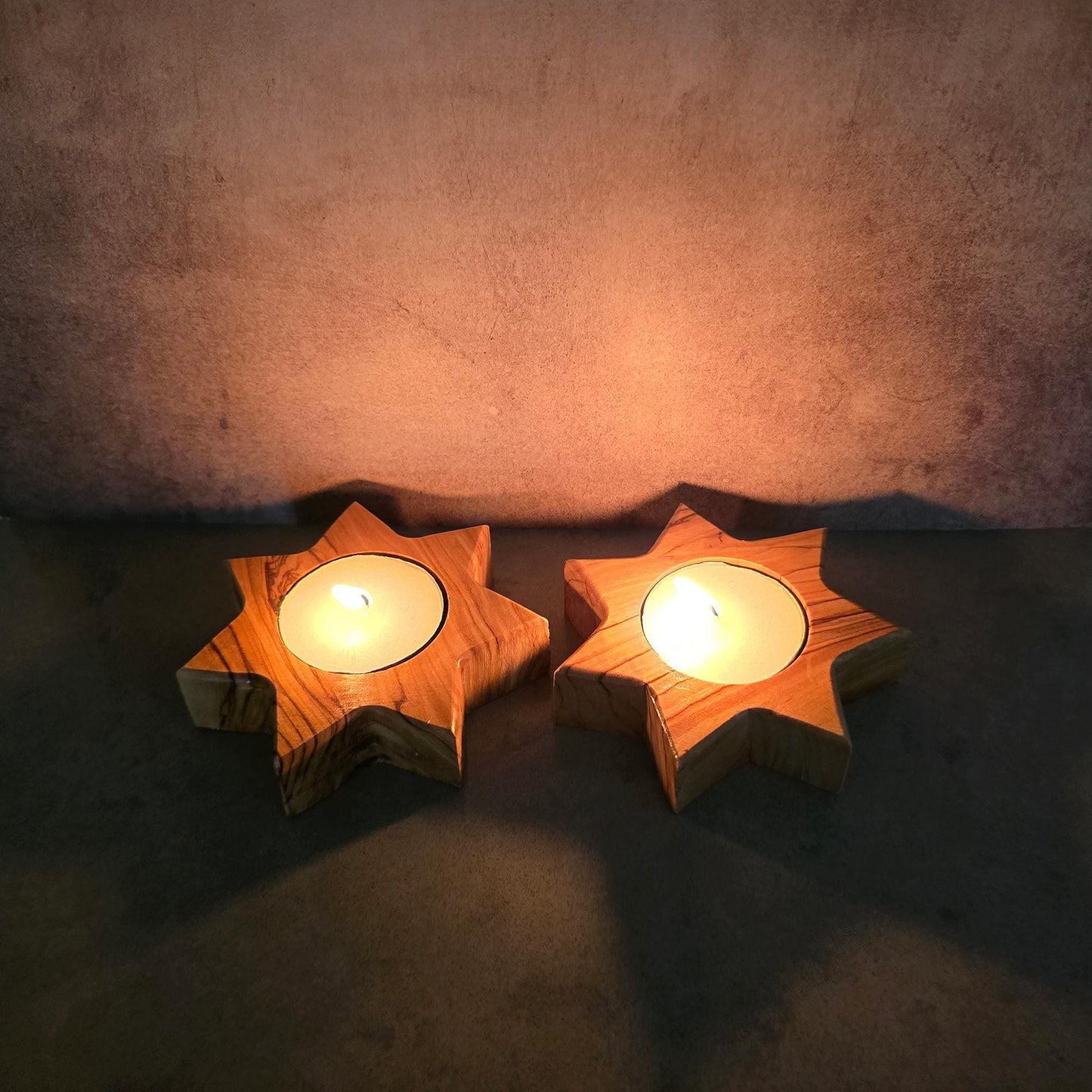 Pair of Handmade 7 Point Star Tealight Holders, Wooden Candle Holders, Hand Crafted Olive Wood Candle Holders, Hand Made Gift Home Decor