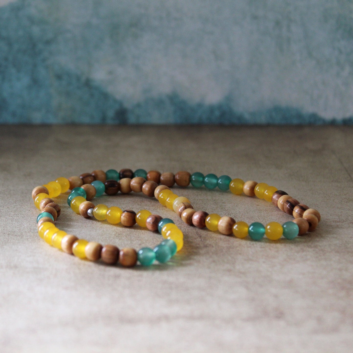 Earthy Double-Strand Stretch Bracelet, Olive Wood & Jade Beads