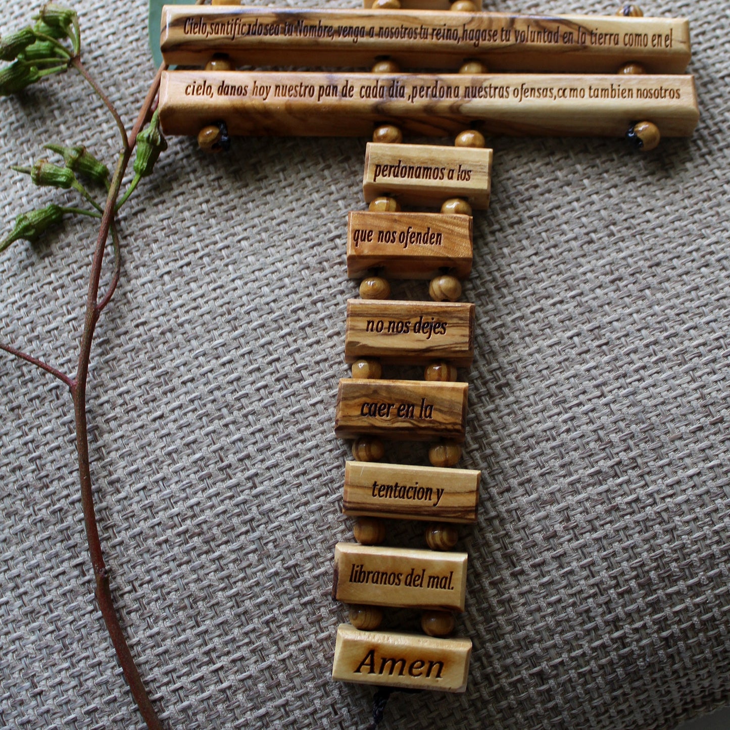 Our Father Prayer in Spanish Engraved, Handmade Olive Wood Cross Wall Hanging, Wooden Blessing Cross for Wedding and Anniversary Gift