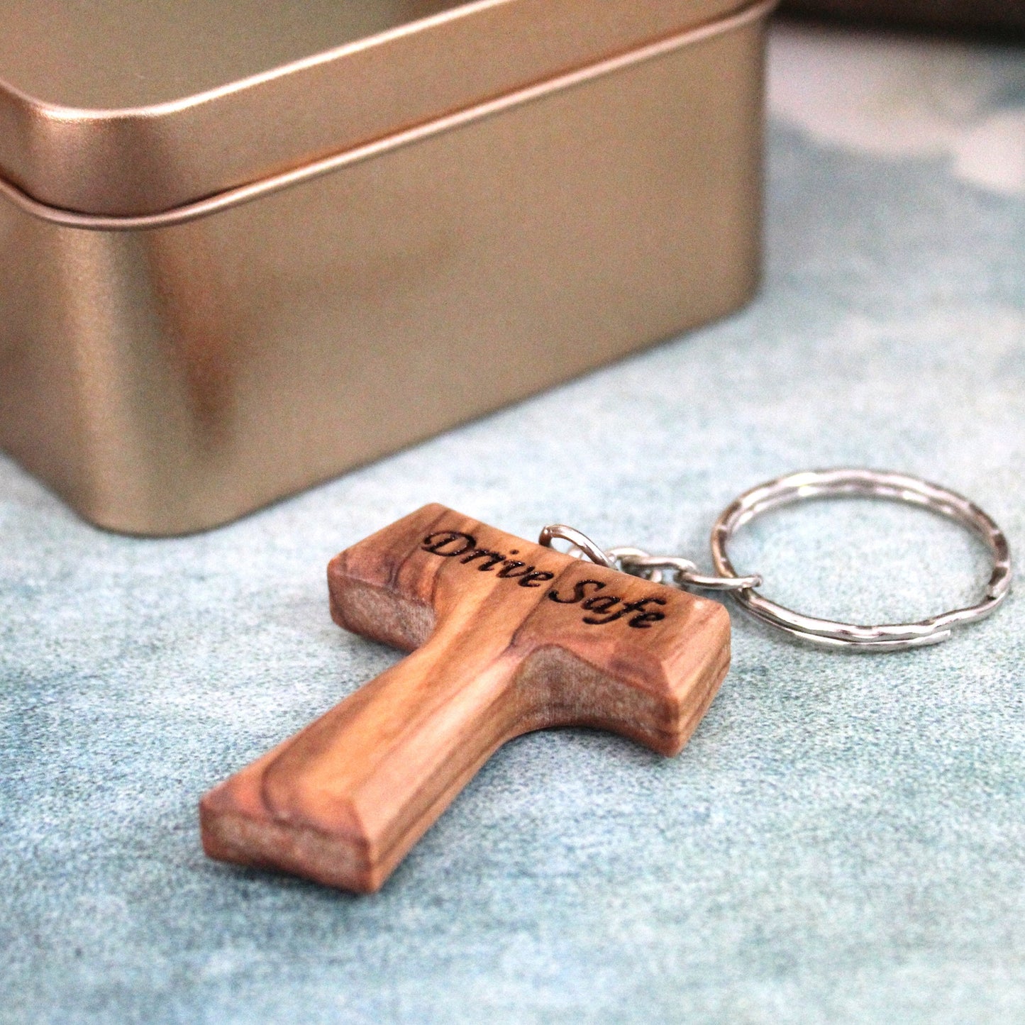Personalized Handmade Tau Cross Keychain, Olive Wood Christian Keychain, Made in Jerusalem Holy Land, Wooden Cross Unique Keychain Gift