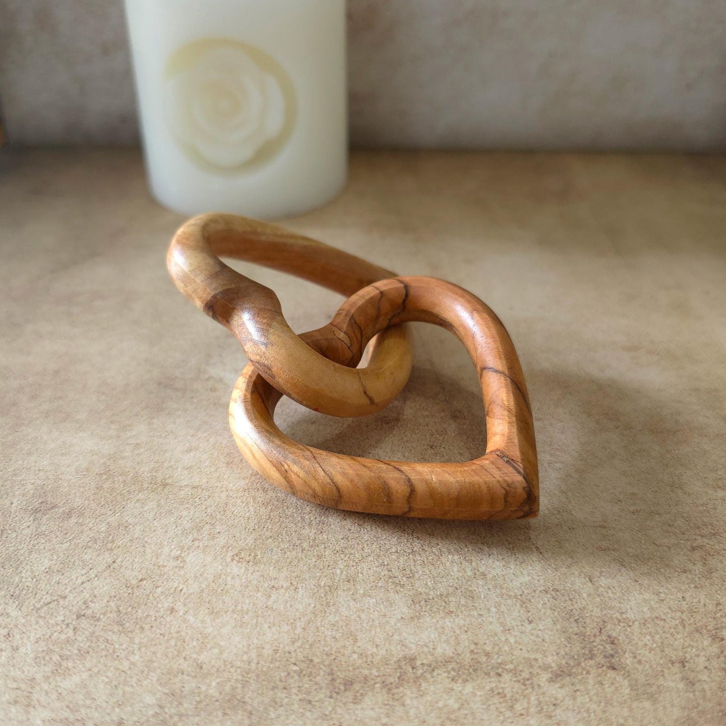 Get Two 2.7" Olive Wood Interlocking Hearts, Gifts for Her, Girlfriend, Boyfriend, Couples, Engagement, Wedding Gift, Valentine’s Day Gift