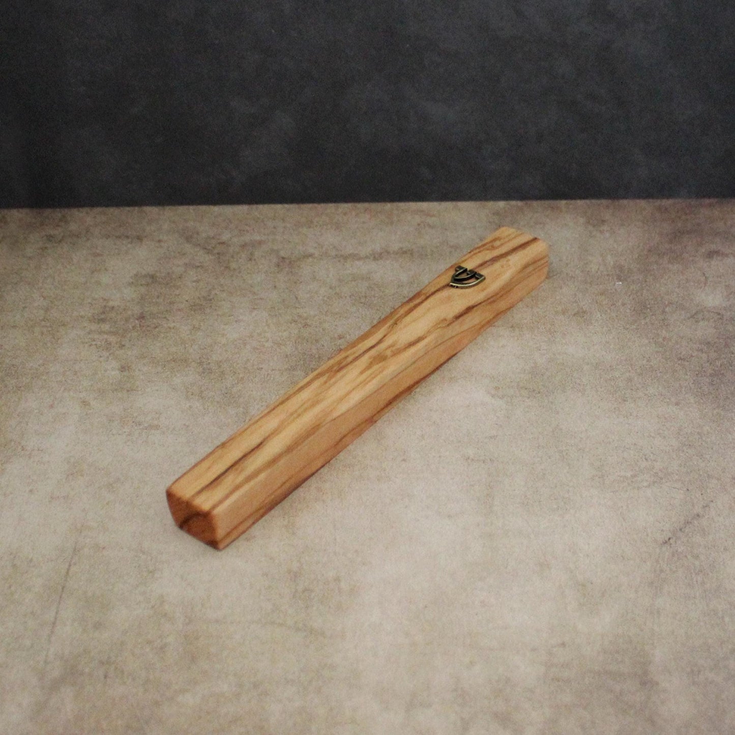 17cm / 6.69" Olive Wood Mezuzah Case from Jerusalem With the Letter "SHIN" in Bronze, Gift for Jewish Housewarming, Scroll Up to 15cm / 5.9"
