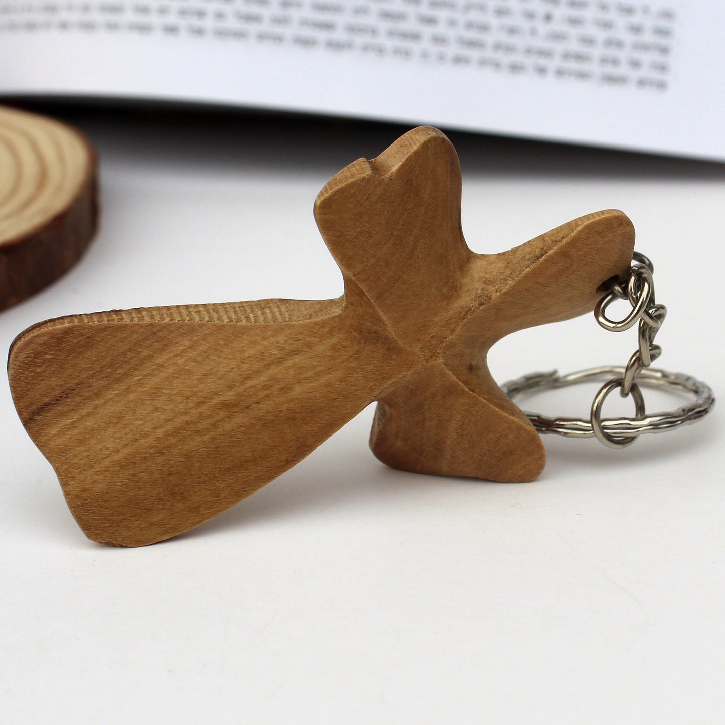 Two Olive Wood Cross Keychains - Christian Keychain Carved Made in Jerusalem Holy Land, Authentic Hand Made Olive Wood Cross Unique Keychain