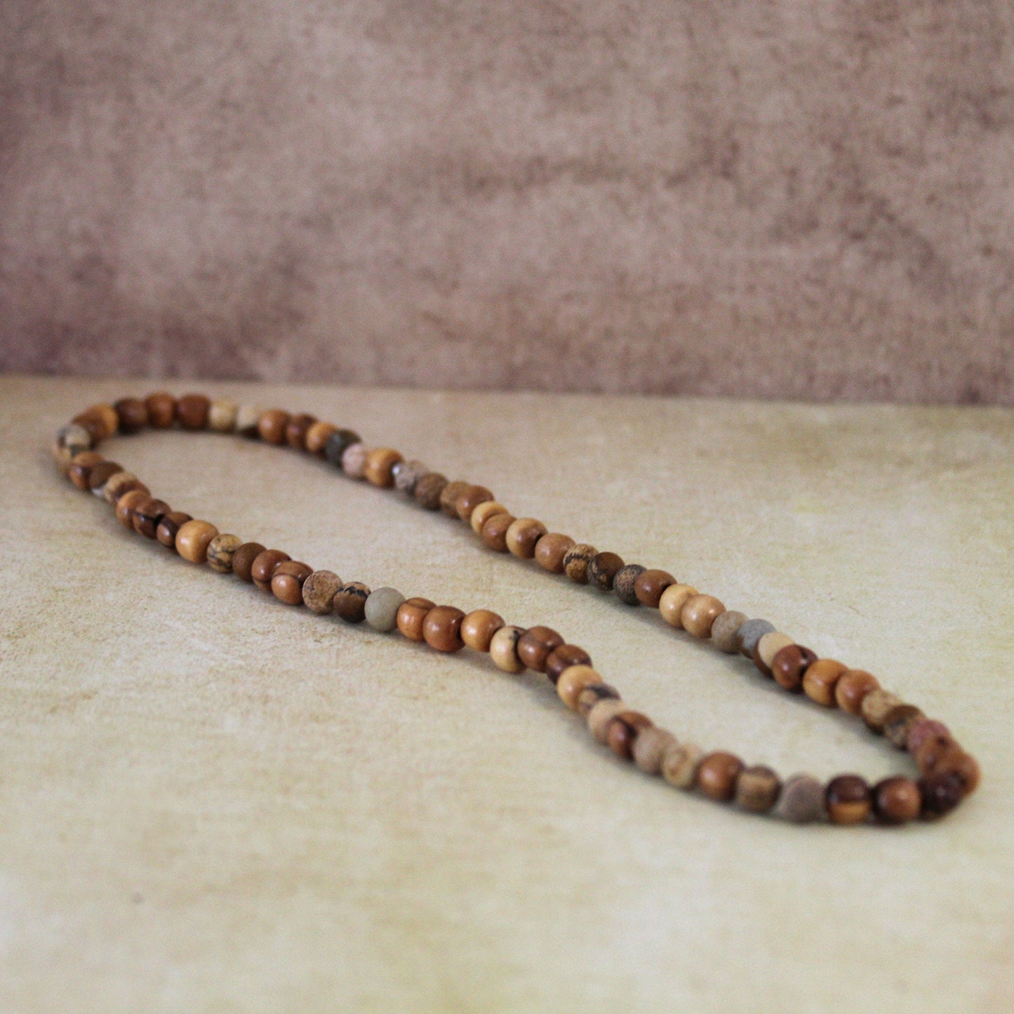 Earthy Double-Strand Stretch Bracelet Made With Jasper and Olive Wood
