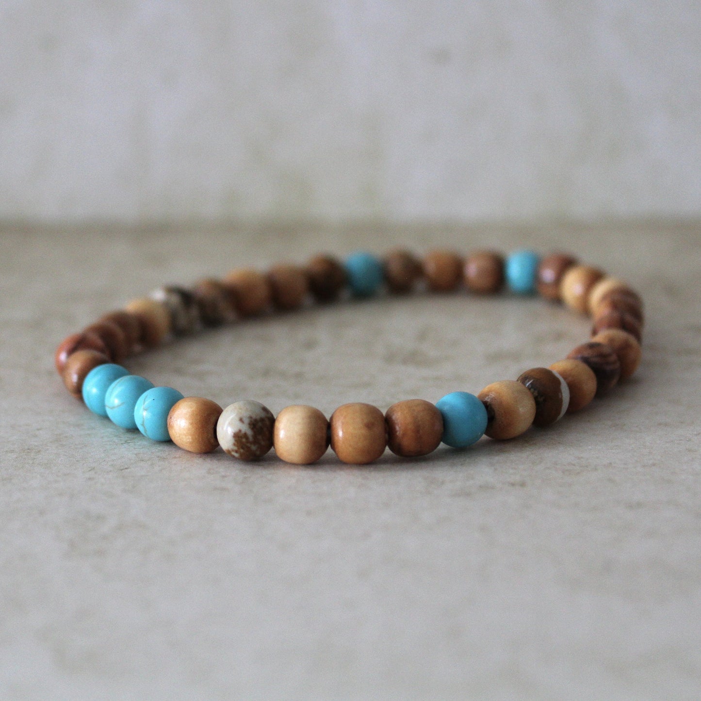 Olive Wood and Jasper and Crystal Bead Stretch Bracelet - Handcrafted Hebrew Jewelry from Israel