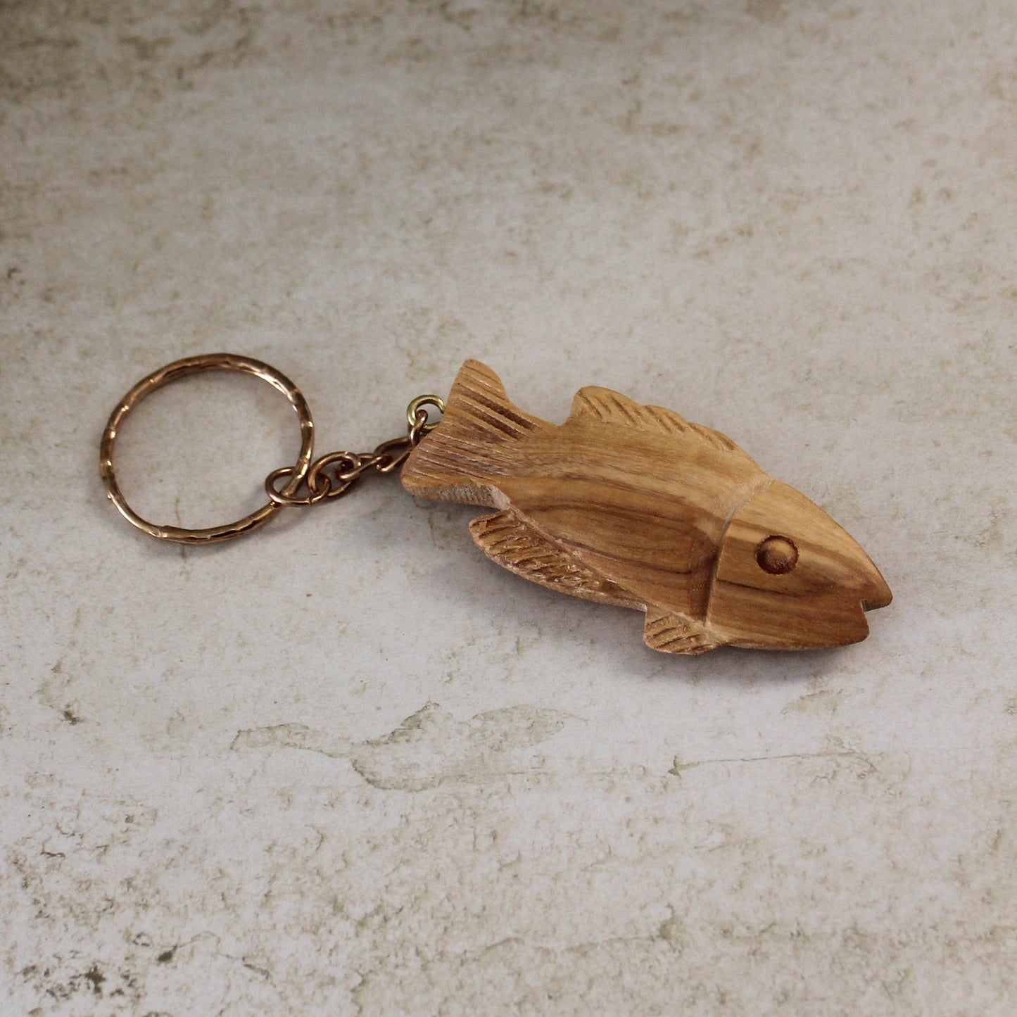 Two Wooden Fish Keychain, Olive Wood Fish Keychain, Fish Keyring for Luck, Handmade Olive Wood Keychain Carved Made in Jerusalem Holy Land