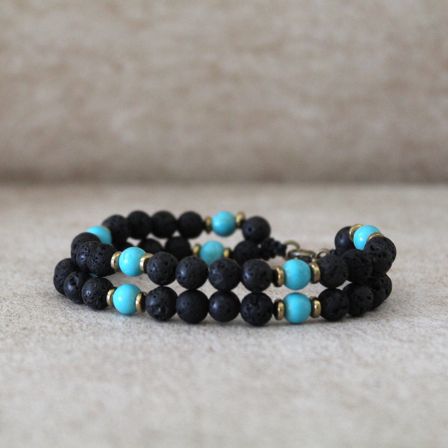 Men’s Double Bracelet Black Bracelet Lava Stone and Turquoise Beads Bracelet Gemstone Bracelet Onyx Bracelet Beaded Bracelet Black Bracelet.