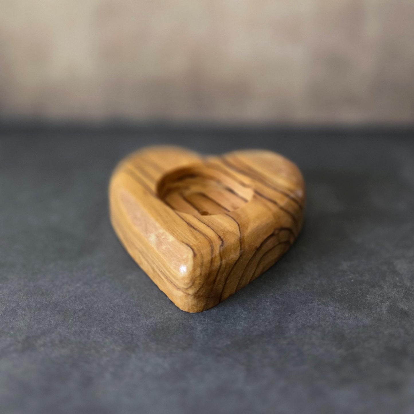 Get 2 Hearts Shape Tealight, Handmade Wooden Candle Holder From Olive Wood, Hand Carved Tealight Holder, Handmade in the Holyland Jerusalem