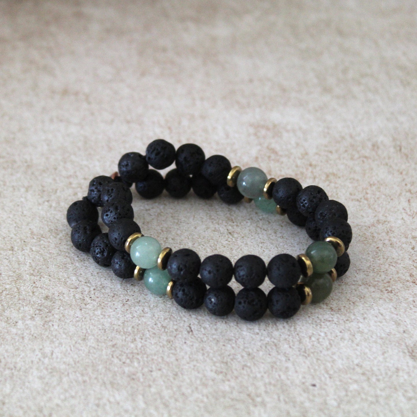 Men’s Double Bracelet Black Bracelet Lava Stone and Green Jade Bracelet Gemstone Bracelet Onyx Bracelet Beaded Bracelet Black Bracelet