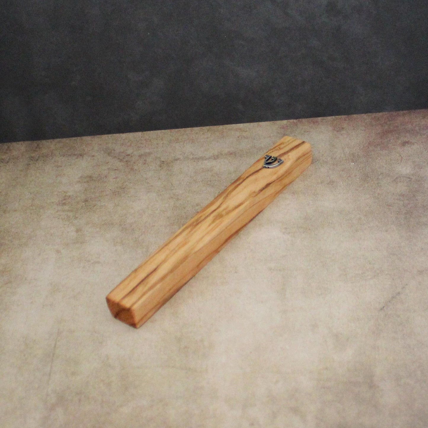 17cm / 6.69" Olive Wood Mezuzah Case from Jerusalem With the Letter "SHIN" in Silver, Gift for Jewish Housewarming, Scroll Up to 15cm / 5.9"