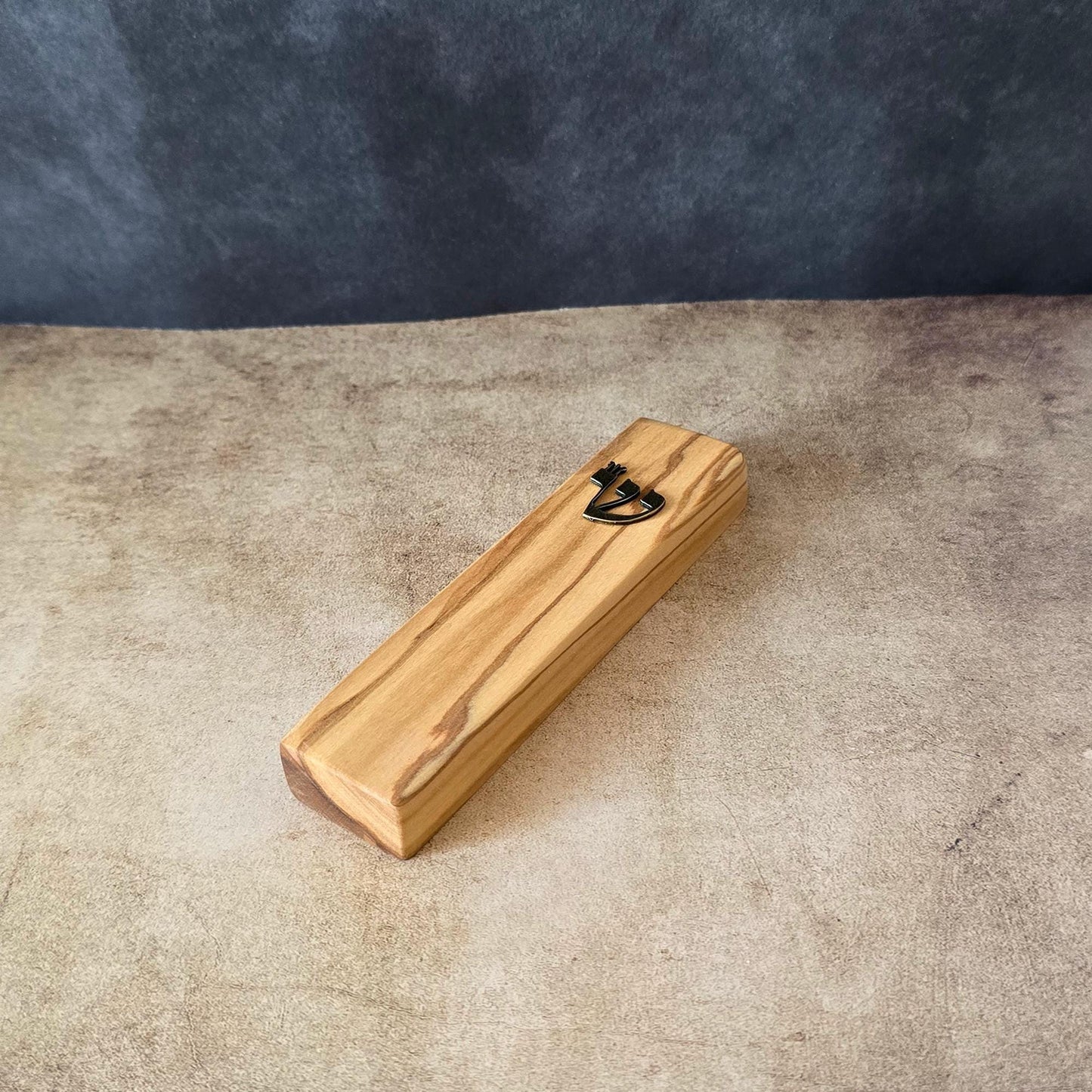 4.7" / 12cm Olive Wood Mezuzah Cases With the Letter Shin in Bronze, Jewish Mezuzah, Jewish Home Gifts, Religious Gift