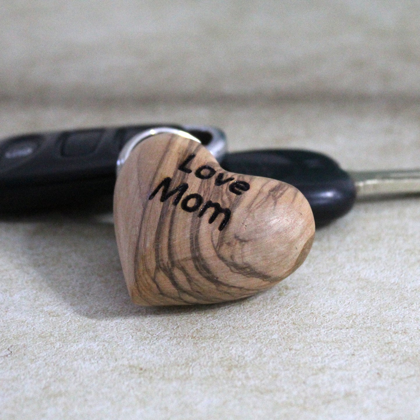 Sentiments from Jerusalem | Personalized Olive Wood Heart Keyring | Handcrafted Gift of Faith | Holy Land Connection |  Drive Safe Keyring
