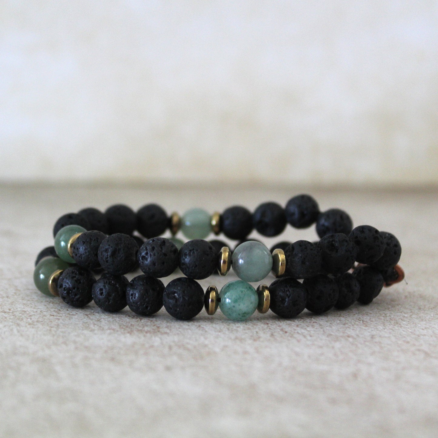 Men’s Double Bracelet Black Bracelet Lava Stone and Green Jade Bracelet Gemstone Bracelet Onyx Bracelet Beaded Bracelet Black Bracelet
