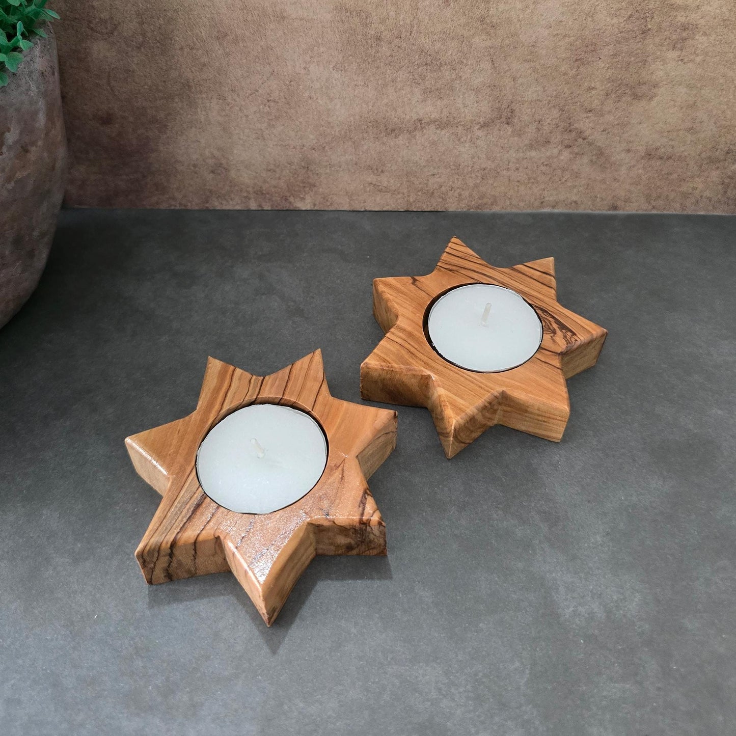 Pair of Handmade 7 Point Star Tealight Holders, Wooden Candle Holders, Hand Crafted Olive Wood Candle Holders, Hand Made Gift Home Decor
