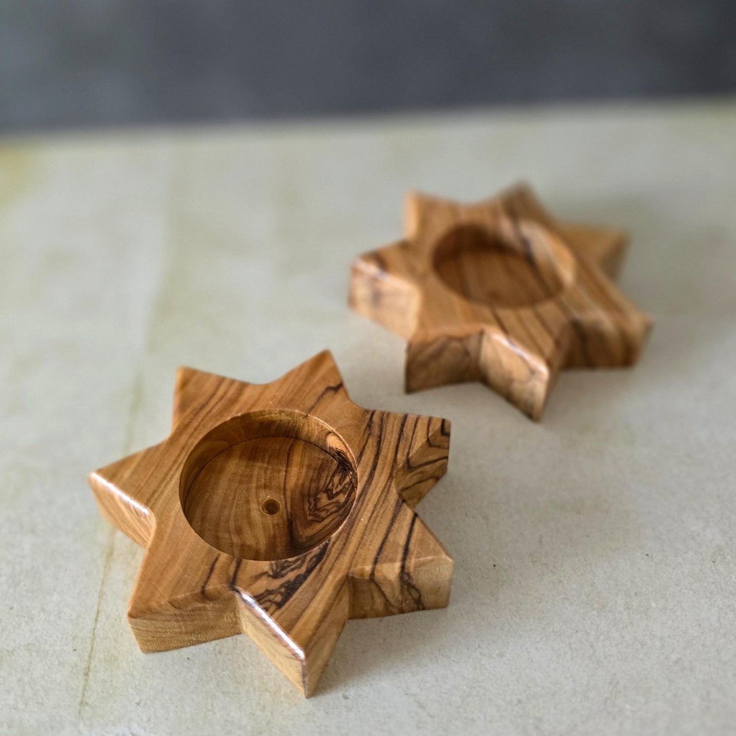 Pair of Handmade 7 Point Star Tealight Holders, Wooden Candle Holders, Hand Crafted Olive Wood Candle Holders, Hand Made Gift Home Decor