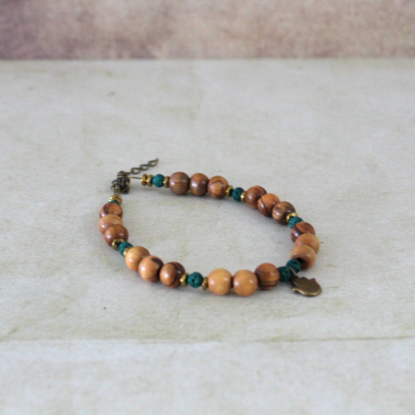 Love's Embrace: Turquoise Chakra Anklet - A Healing Gift for Him and Her, Handcrafted with Olive Wood and Lava Beads, Made in Israel