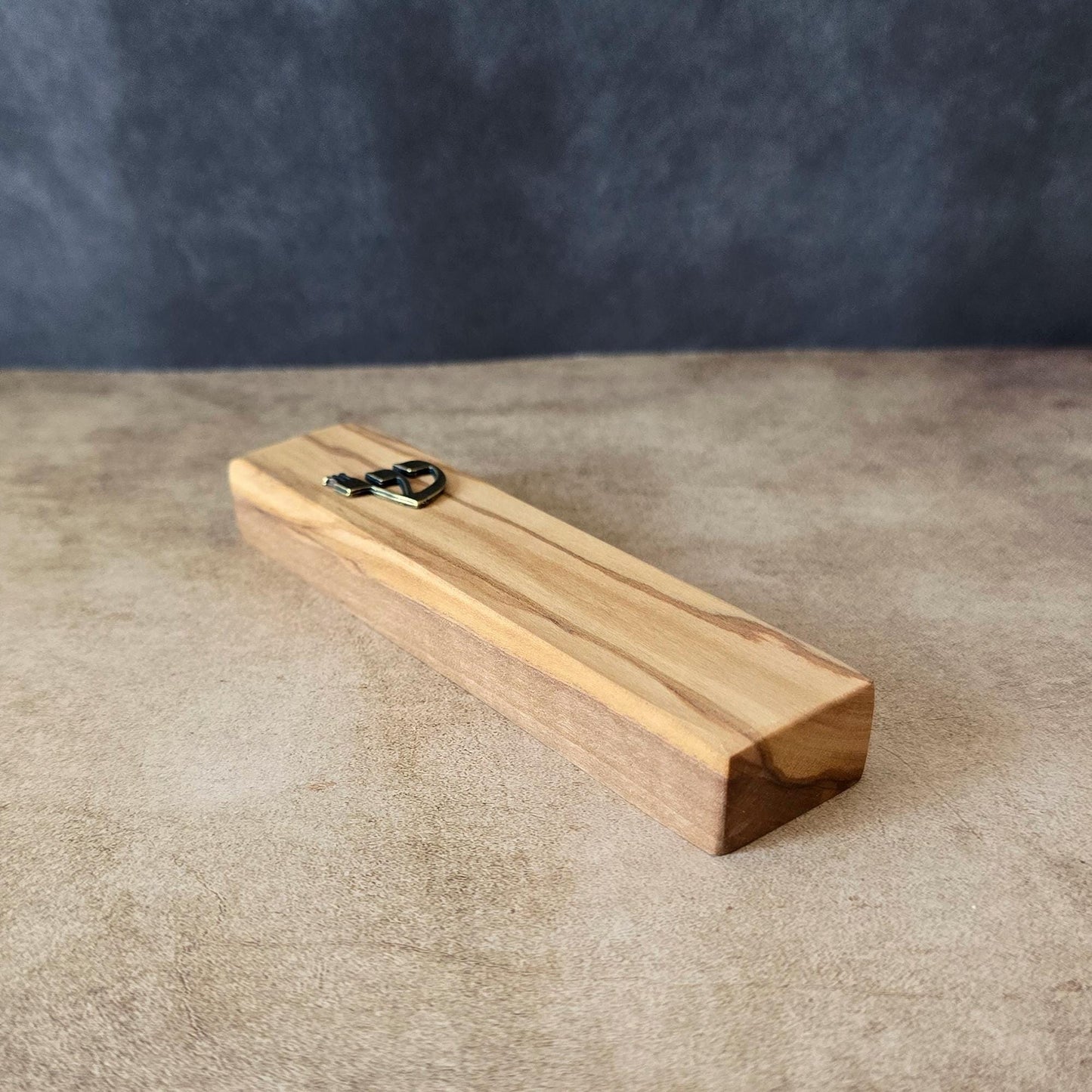 4.7" / 12cm Olive Wood Mezuzah Cases With the Letter Shin in Bronze, Jewish Mezuzah, Jewish Home Gifts, Religious Gift