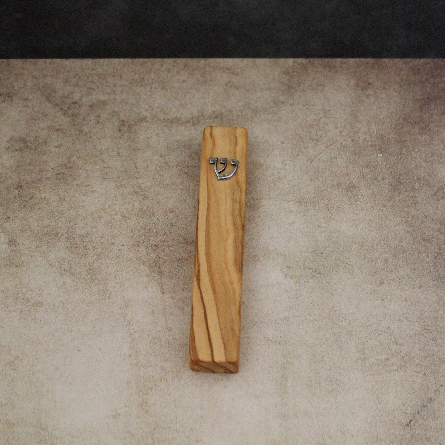 12cm / 4.7" Olive Wood Mezuzah Case from Jerusalem With the Letter "SHIN" in Silver, Gift for Jewish Housewarming, Scroll Up to 10cm / 3.93"