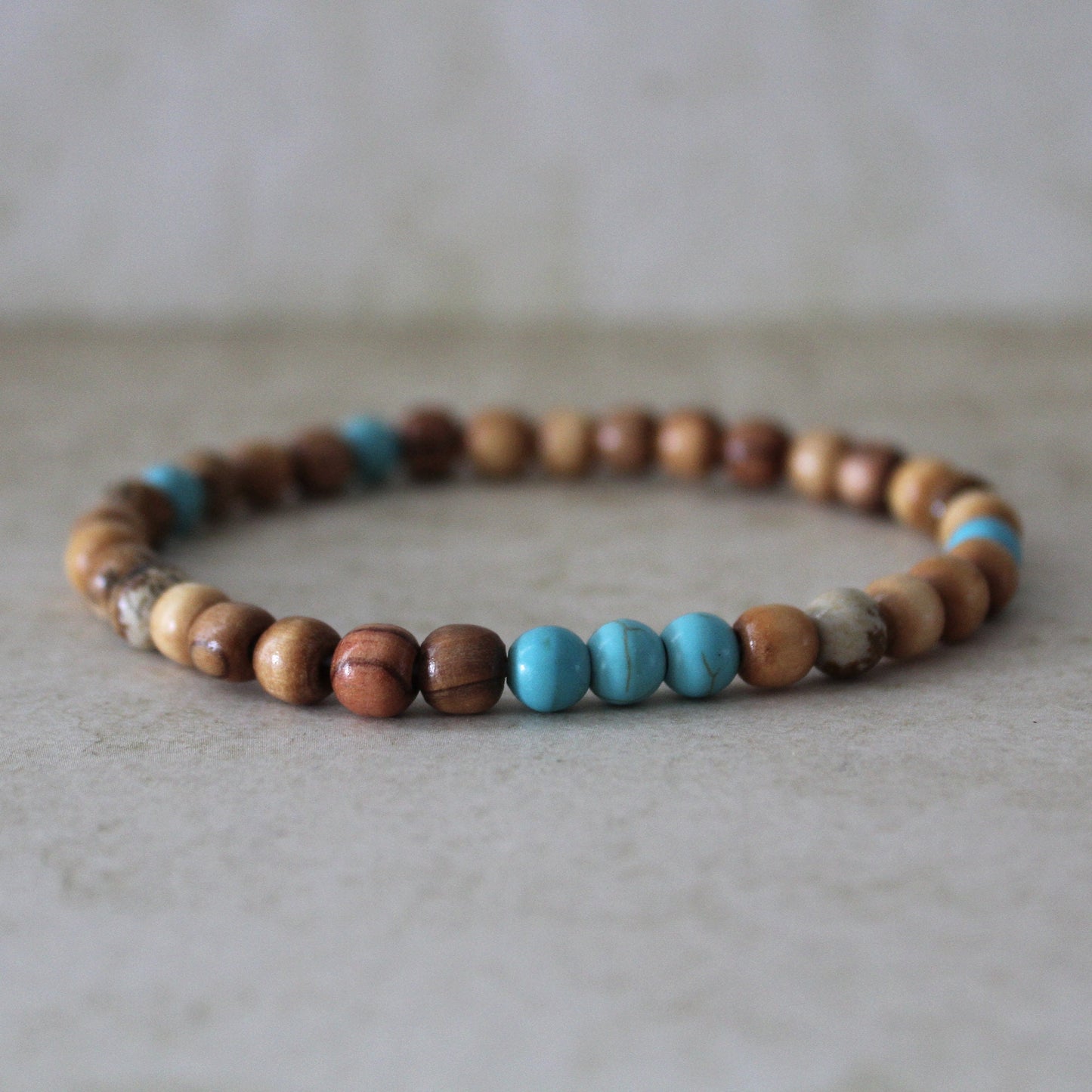 Olive Wood and Jasper and Crystal Bead Stretch Bracelet - Handcrafted Hebrew Jewelry from Israel