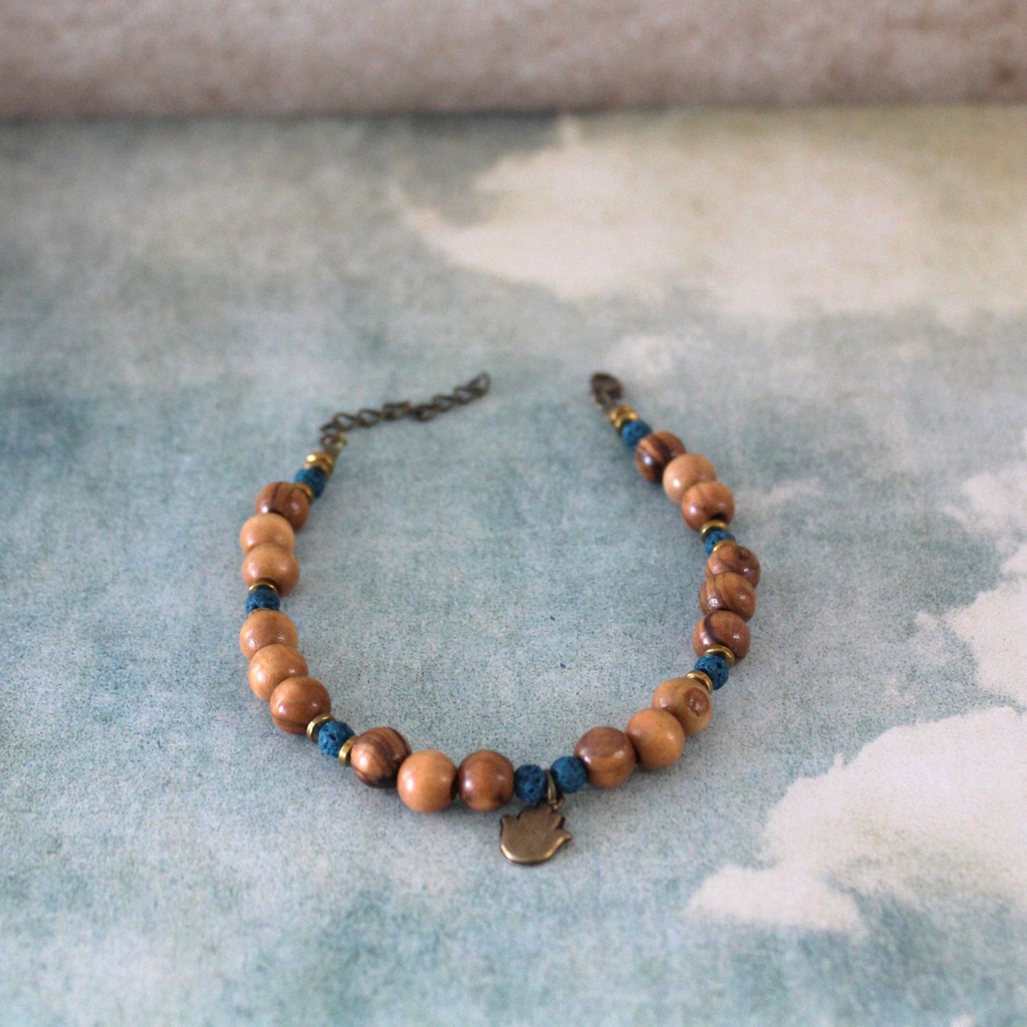 Blue Lava Beads Volcanic Round Bracelet, Hamsa Bracelet for Healing, Unisex Bracelet