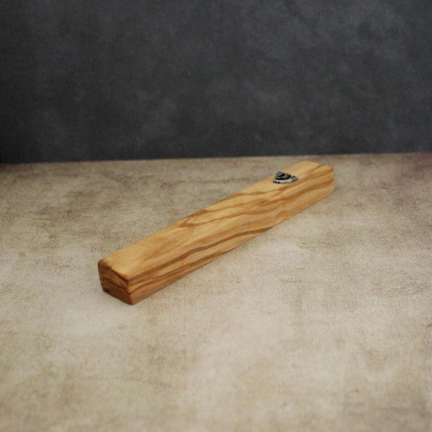 14cm / 5.5" Olive Wood Mezuzah Case from Jerusalem With the Letter "SHIN" in Silver, Gift for Jewish Housewarming, Scroll Up to 12cm / 4.72"