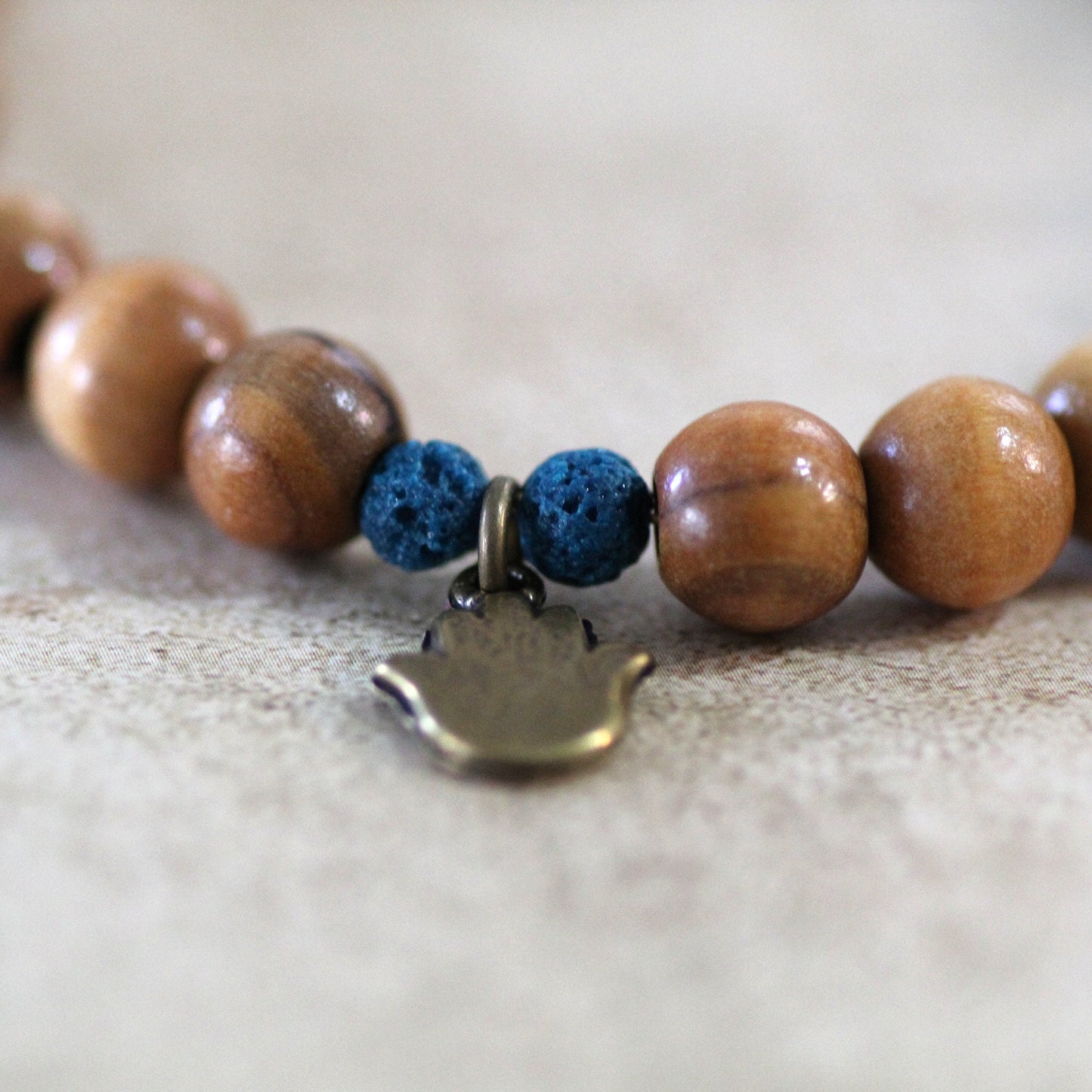 Blue Lava Beads Volcanic Round Bracelet, Hamsa Bracelet for Healing, Unisex Bracelet