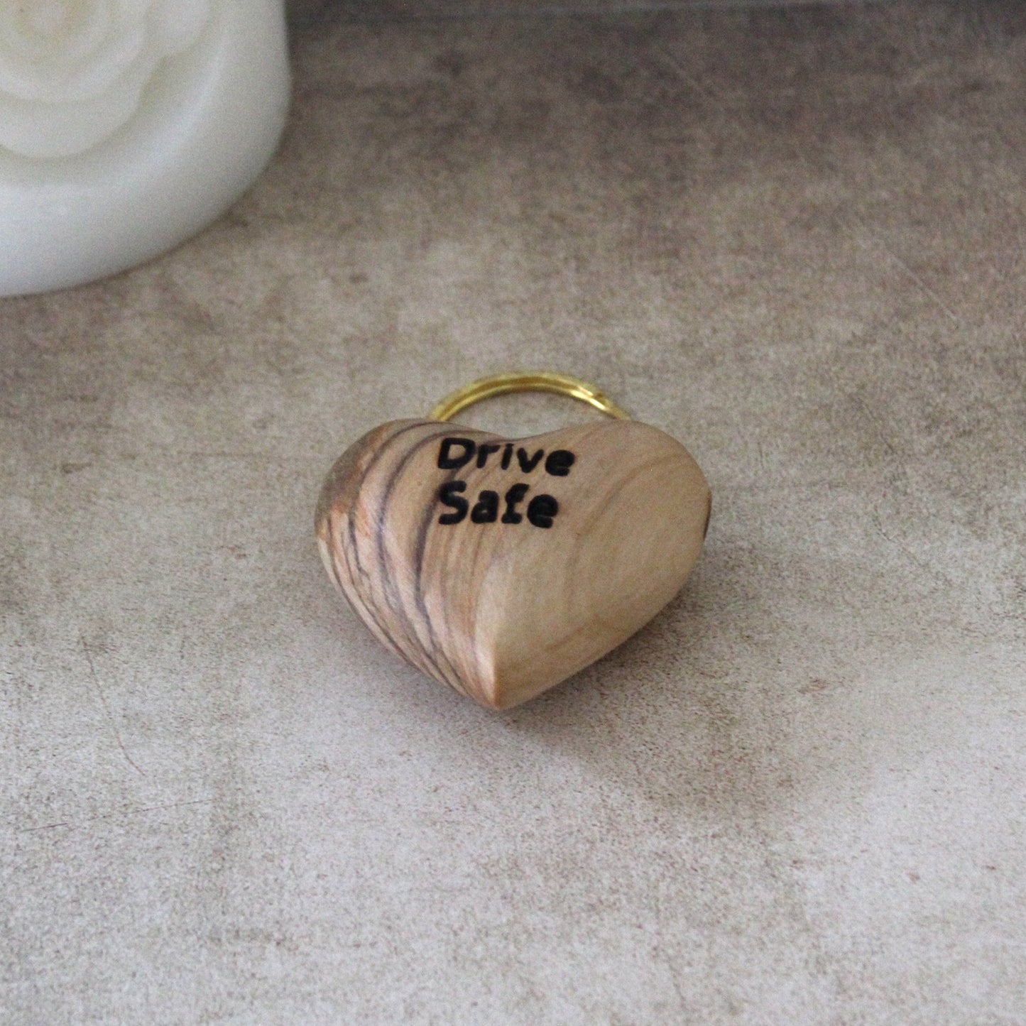 Sentiments from Jerusalem | Personalized Olive Wood Heart Keyring | Handcrafted Gift of Faith | Holy Land Connection |  Drive Safe Keyring