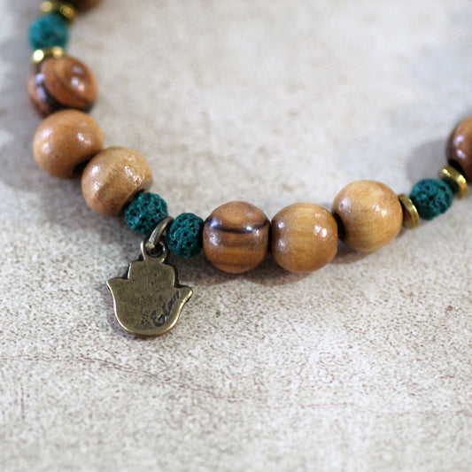 Love's Embrace: Turquoise Chakra Anklet - A Healing Gift for Him and Her, Handcrafted with Olive Wood and Lava Beads, Made in Israel
