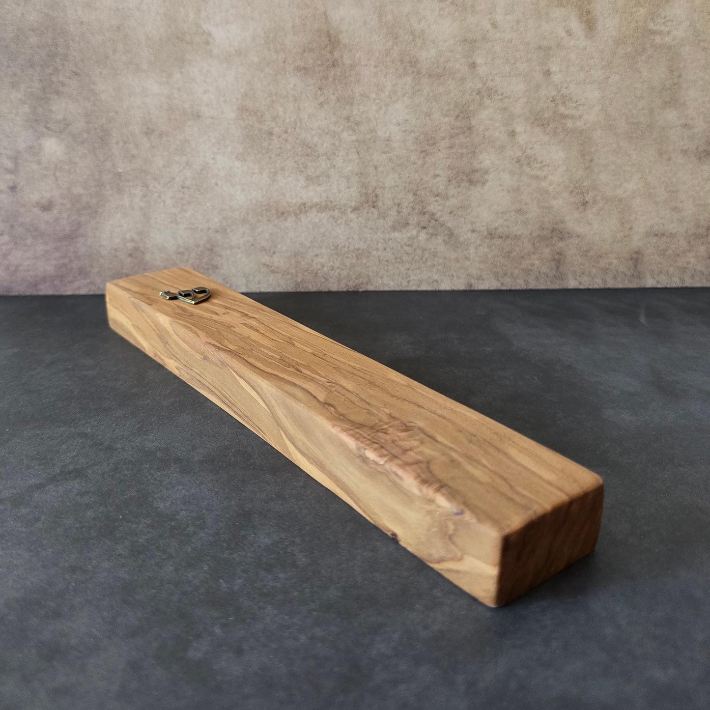 8.6" / 22cm Handcrafted Olive Wood Mezuzah - Bronze Shin Detail - Sacred Jewish Home Protection - Rosh Hashanah Holiday Gift