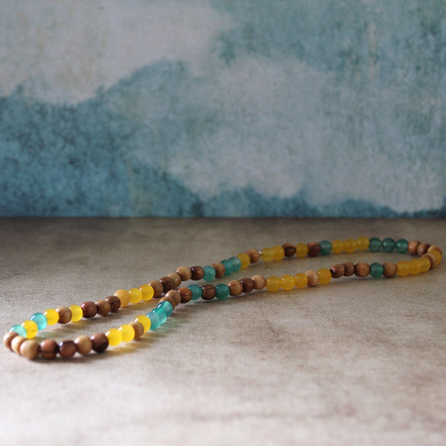Earthy Double-Strand Stretch Bracelet, Olive Wood & Jade Beads