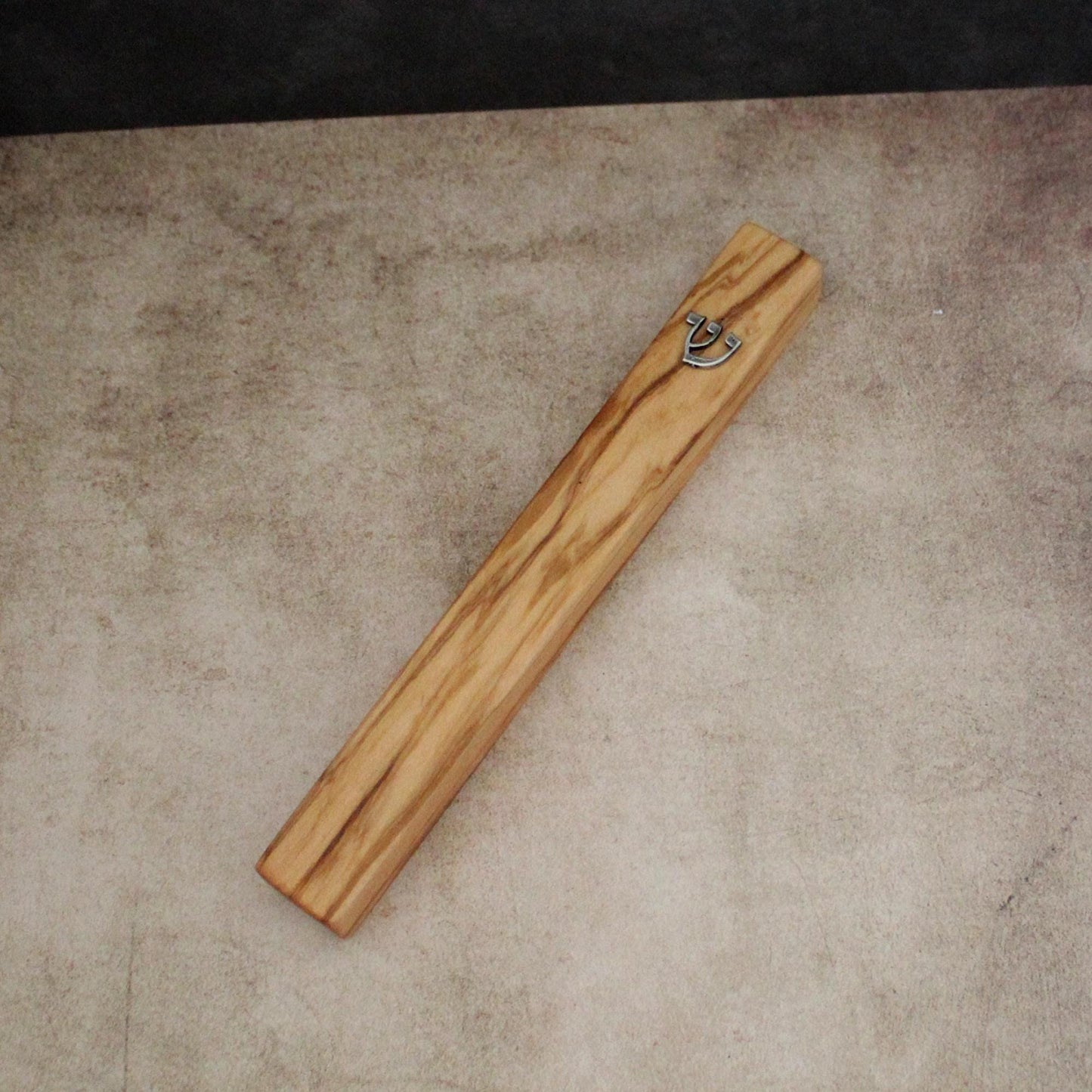 17cm / 6.69" Olive Wood Mezuzah Case from Jerusalem With the Letter "SHIN" in Silver, Gift for Jewish Housewarming, Scroll Up to 15cm / 5.9"