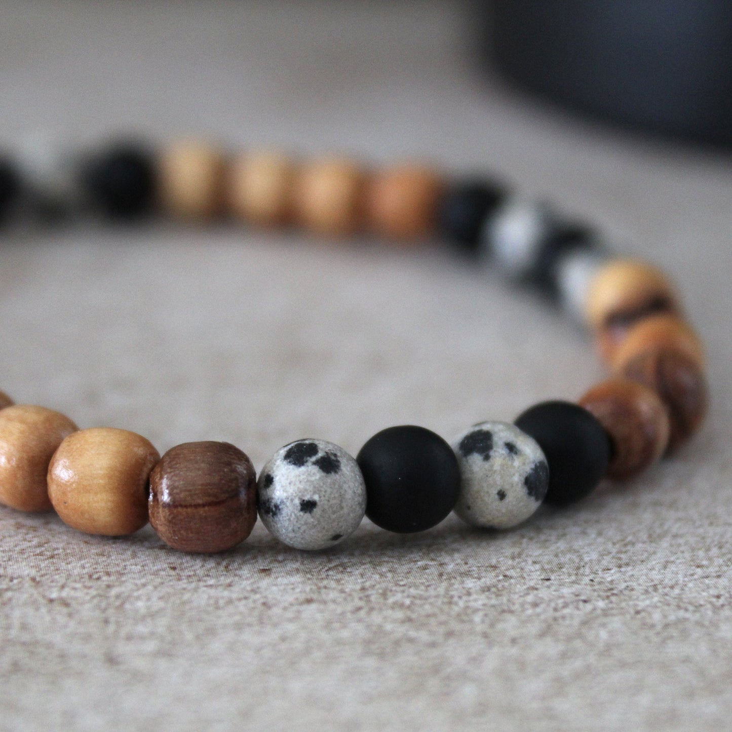 Dalmatian Jasper Protection Bracelet with Olive Wood Beads - Handcrafted Hebrew Unisex Jewelry
