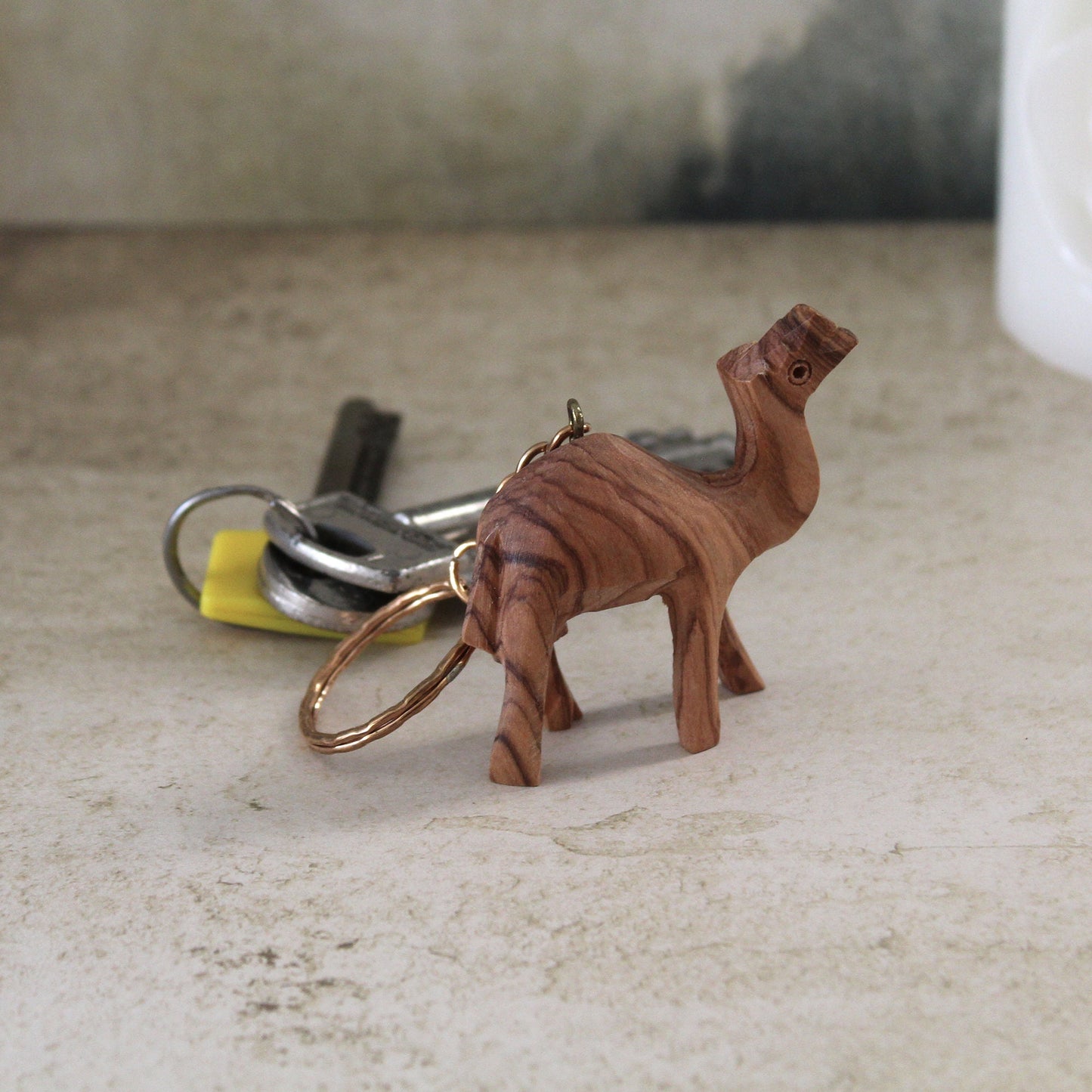 Two Olive Wood Camel Statue Keychain, Hand Carved Animal Keychain, Hand Made in Holy Land Jerusalem New Driver Keychain