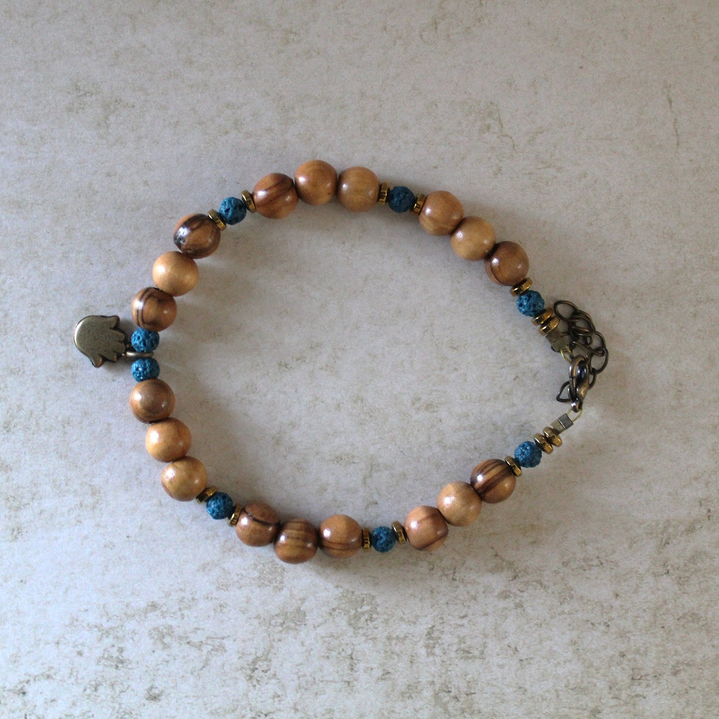 Blue Lava Beads Volcanic Round Bracelet, Hamsa Bracelet for Healing, Unisex Bracelet