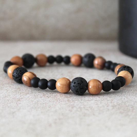 Handcrafted Olive Wood and Obsidian Bead Bracelet - Empath Protection Healing Jewelry for Women and Men, Judaica Jewelry