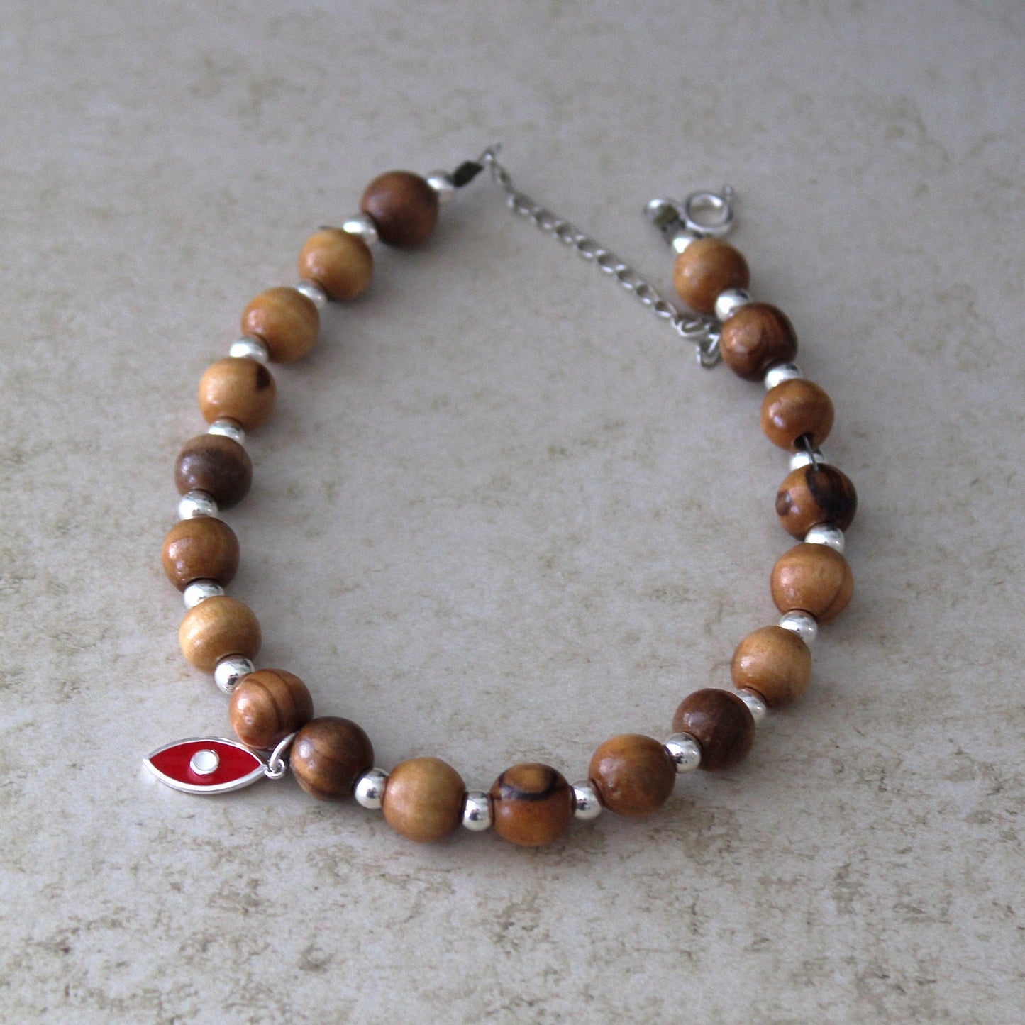 Handcrafted 925 Silver and Olive Beads Fish Bracelet - Vibrant Red Unisex Jewelry