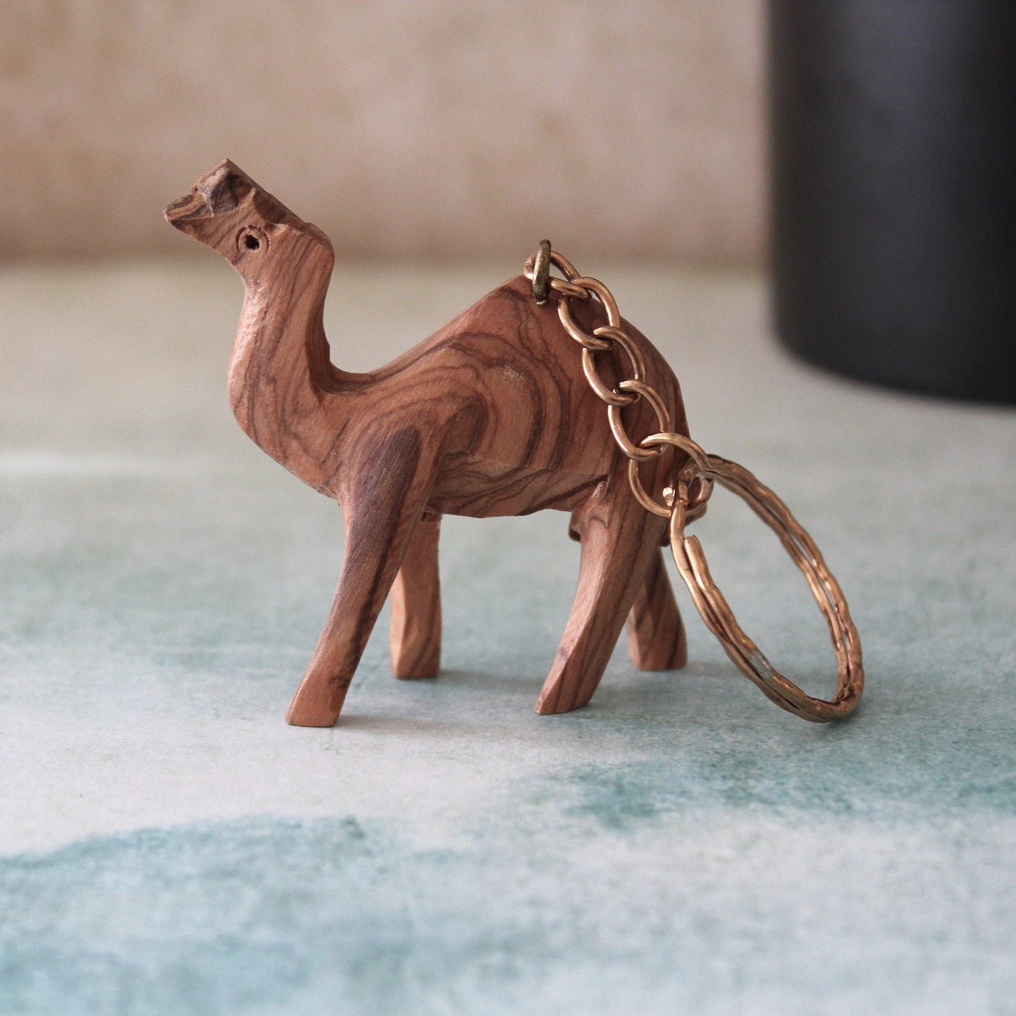 Two Olive Wood Camel Statue Keychain, Hand Carved Animal Keychain, Hand Made in Holy Land Jerusalem New Driver Keychain