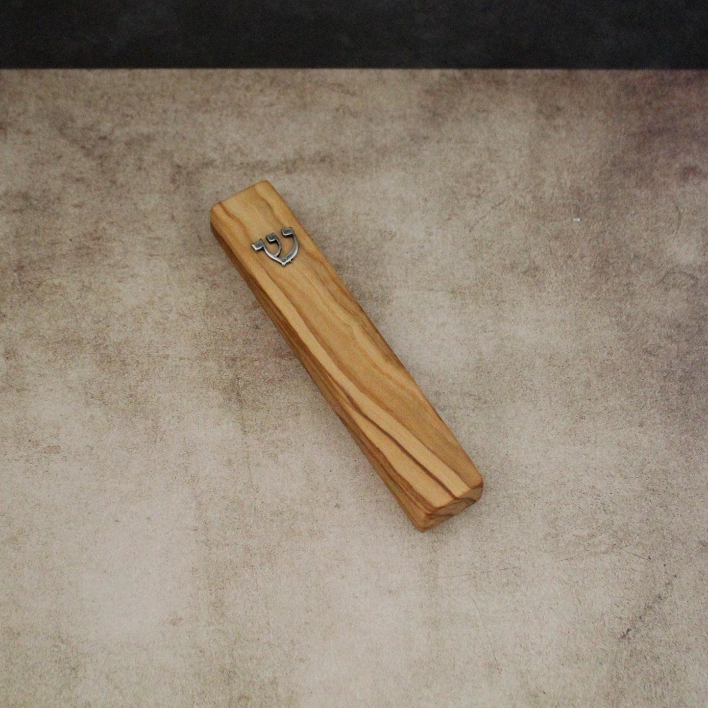 12cm / 4.7" Olive Wood Mezuzah Case from Jerusalem With the Letter "SHIN" in Silver, Gift for Jewish Housewarming, Scroll Up to 10cm / 3.93"