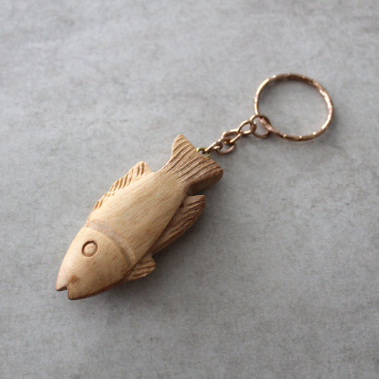 Two Wooden Fish Keychain, Olive Wood Fish Keychain, Fish Keyring for Luck, Handmade Olive Wood Keychain Carved Made in Jerusalem Holy Land