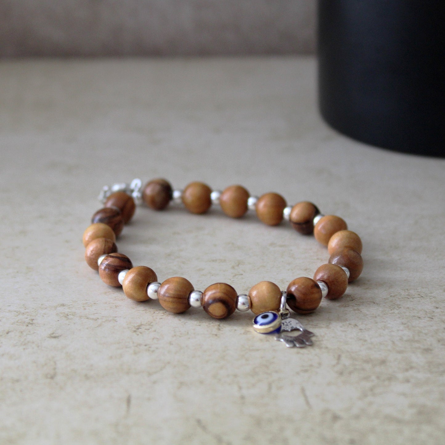 Sacred Symmetry: Vintage Filigree Hamsa Bracelet with Sterling Steel Hand and Evil Eye Amulet for Protection, Handcrafted Jewish Jewelry