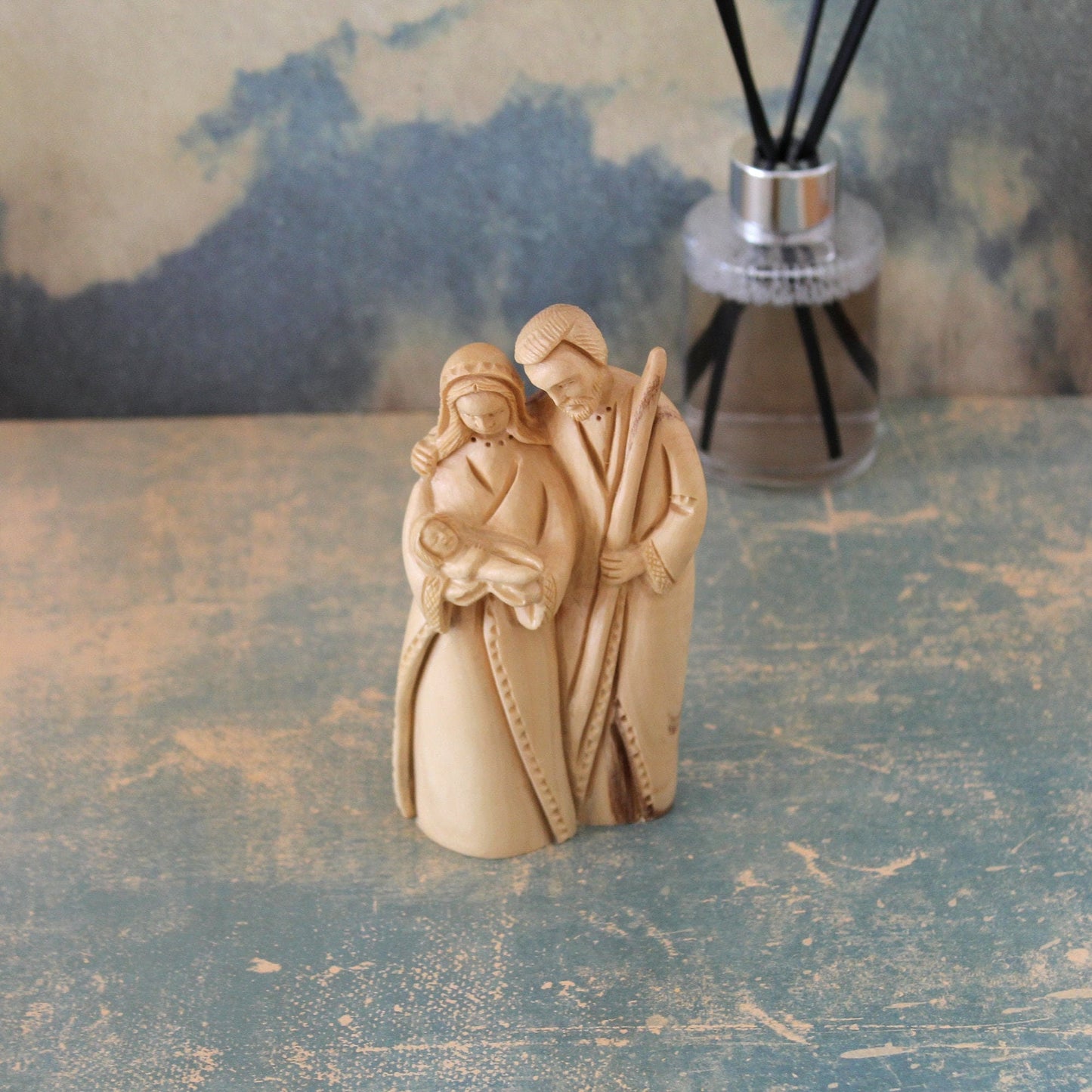Olive Wood Holy Family, a Hand Carved Statue of Baby Jesus St Mary & Josef From Jerusalem Unique Gift From the Holy Land