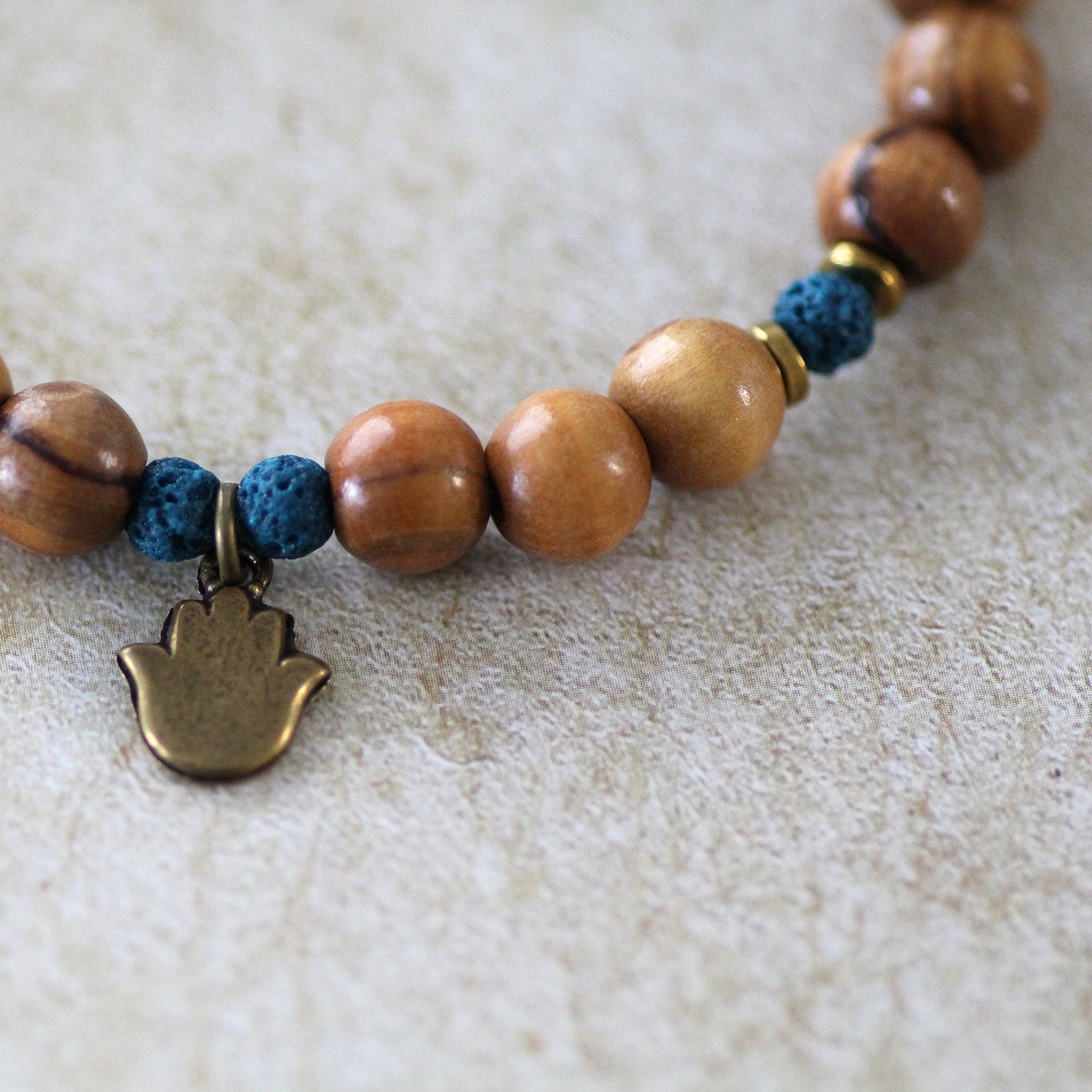 Blue Lava Beads Volcanic Round Bracelet, Hamsa Bracelet for Healing, Unisex Bracelet