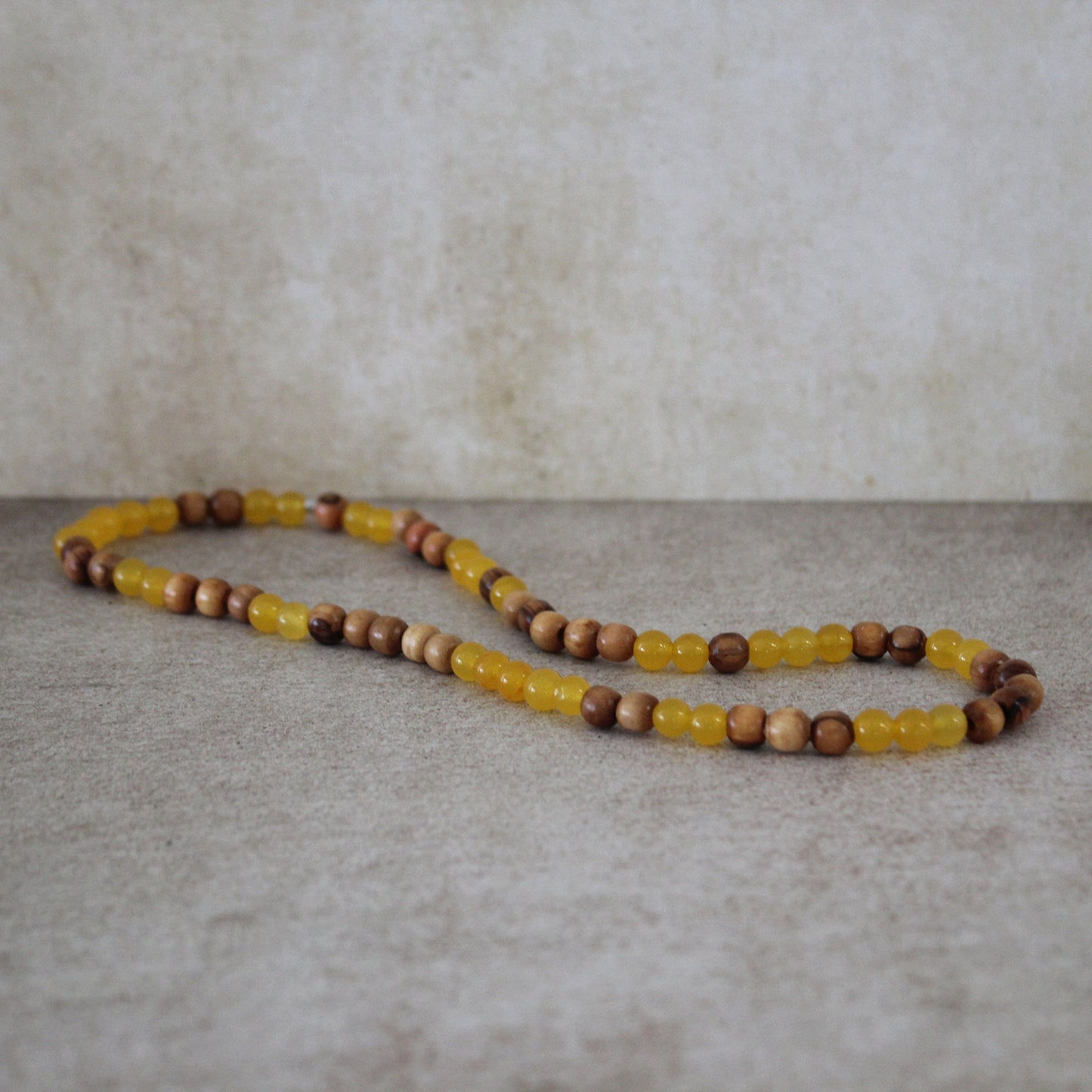 Earthy Double-Strand Stretch Bracelet, Olive Wood and yellow Jade Beads