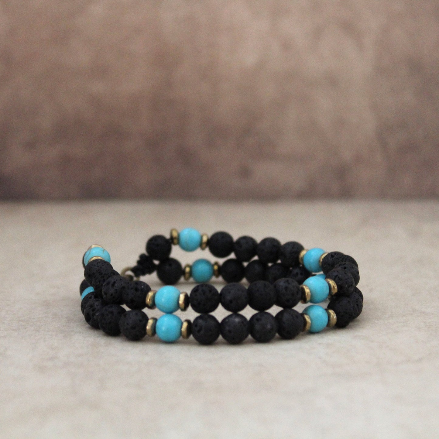 Men’s Double Bracelet Black Bracelet Lava Stone and Turquoise Beads Bracelet Gemstone Bracelet Onyx Bracelet Beaded Bracelet Black Bracelet.