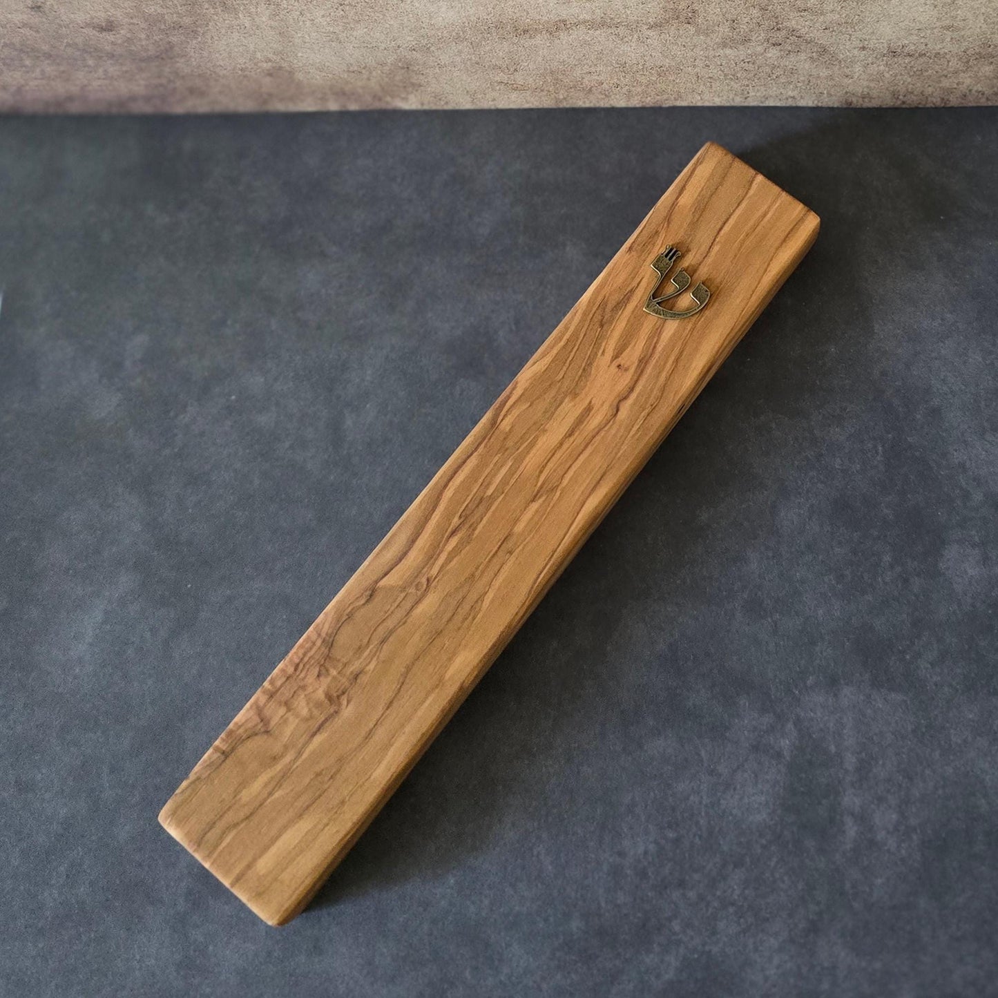 8.6" / 22cm Handcrafted Olive Wood Mezuzah With Scroll & Bronze Shin Detail - Sacred Jewish Home Protection - Rosh Hashanah Holiday Gift