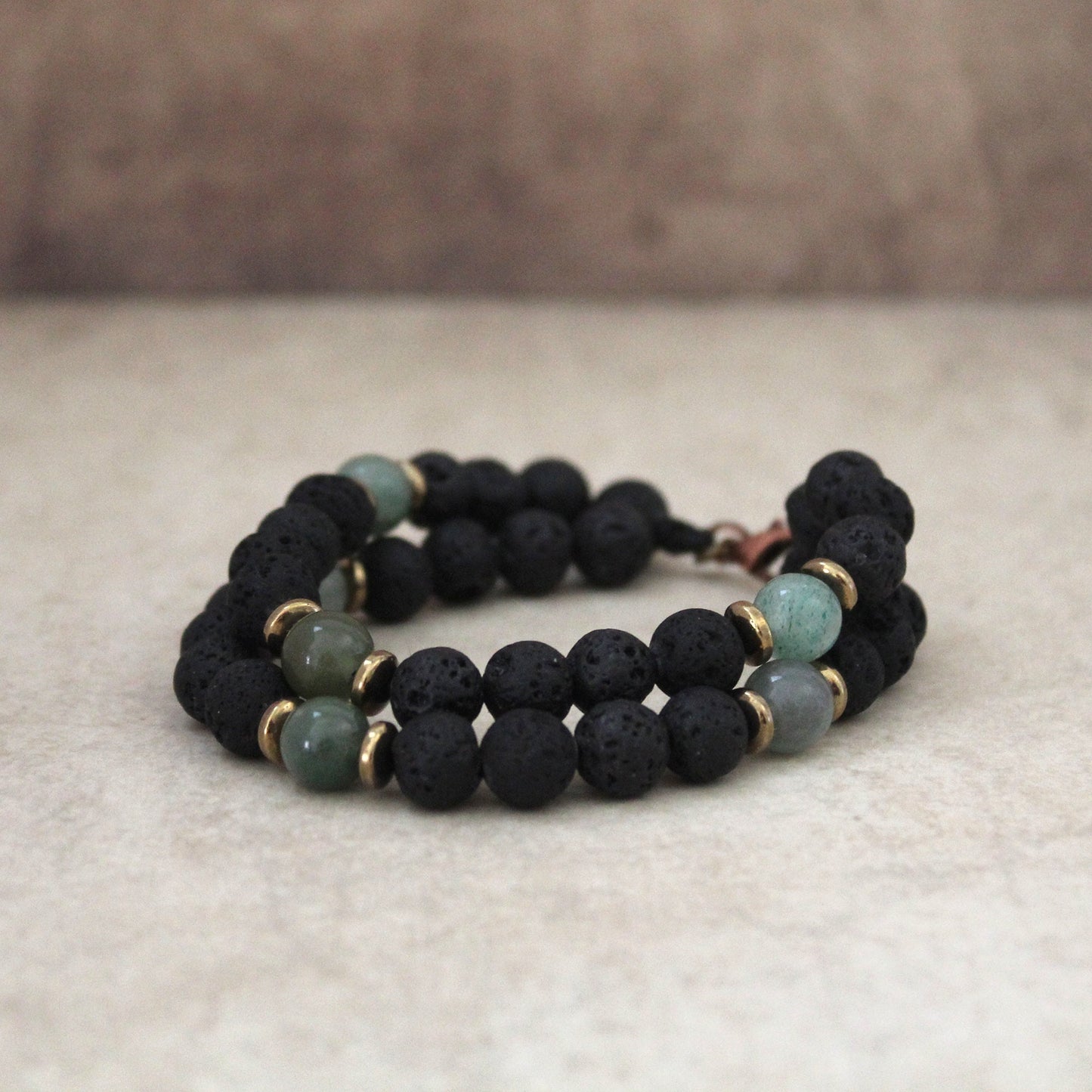 Men’s Double Bracelet Black Bracelet Lava Stone and Green Jade Bracelet Gemstone Bracelet Onyx Bracelet Beaded Bracelet Black Bracelet