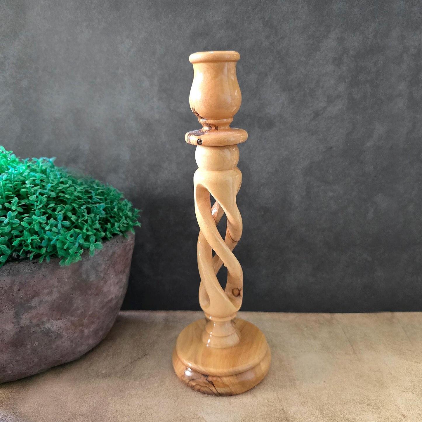 7.4" Olive Wood Candle Holder, Table Decoration, Candlestick, Wedding Candles Holder, Candle Centerpiece