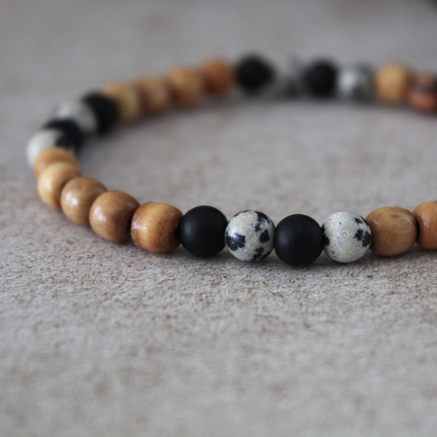 Dalmatian Jasper Protection Bracelet with Olive Wood Beads - Handcrafted Hebrew Unisex Jewelry