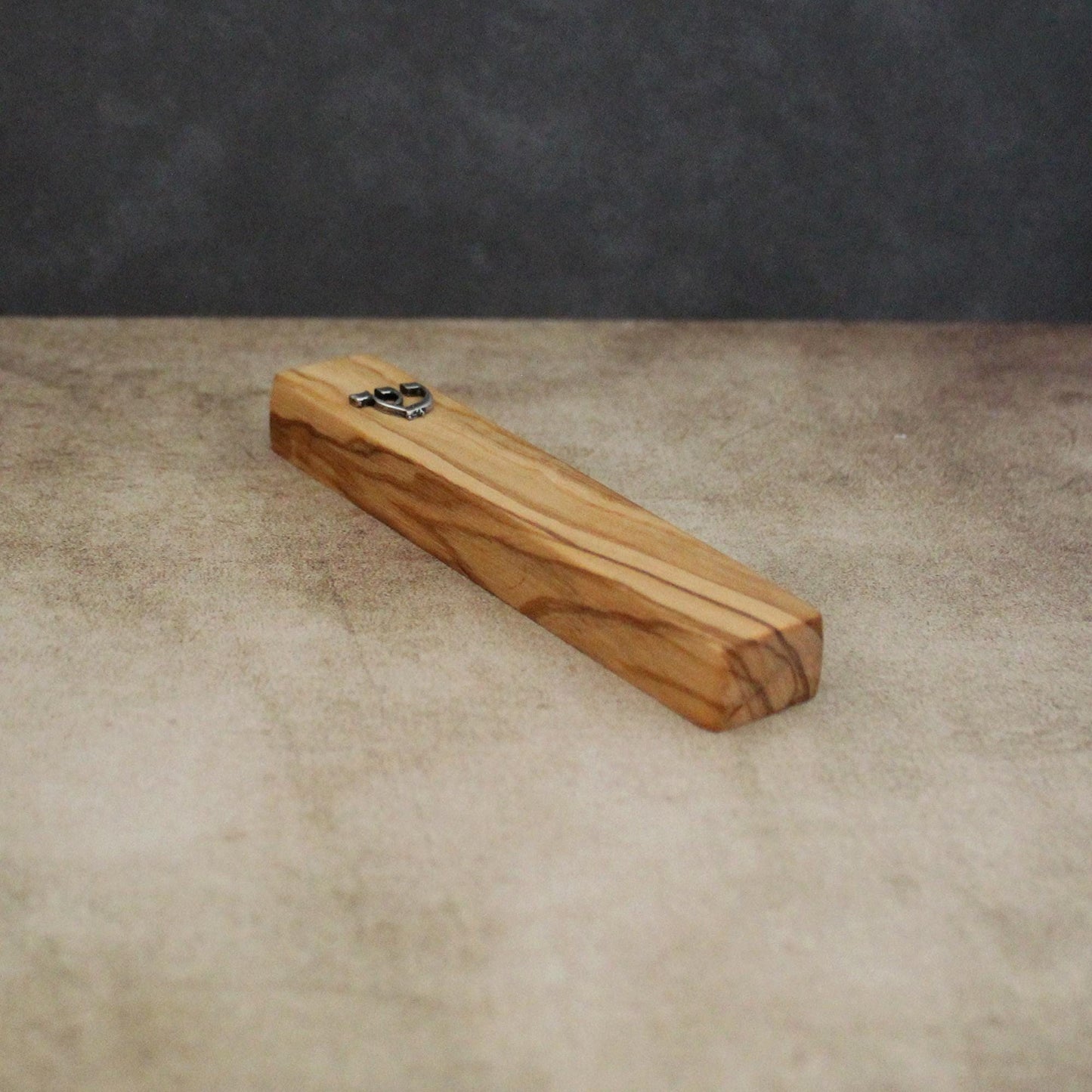12cm / 4.7" Olive Wood Mezuzah Case from Jerusalem With the Letter "SHIN" in Silver, Gift for Jewish Housewarming, Scroll Up to 10cm / 3.93"