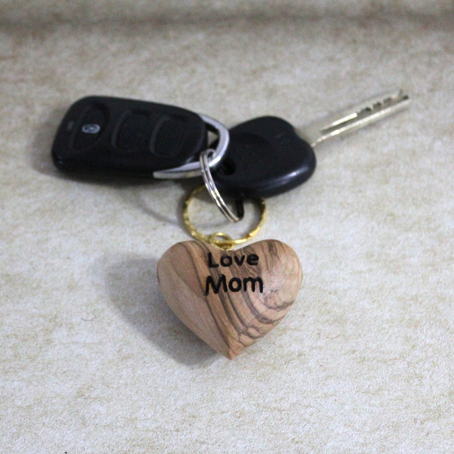 Sentiments from Jerusalem | Personalized Olive Wood Heart Keyring | Handcrafted Gift of Faith | Holy Land Connection |  Drive Safe Keyring